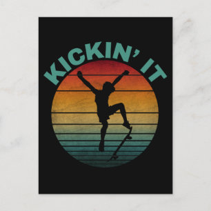 Kickin' It Vintage Skateboarding Skater Postcard