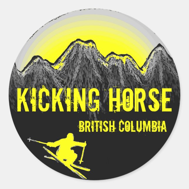 Kicking Horse British Columbia yellow ski stickers (Front)