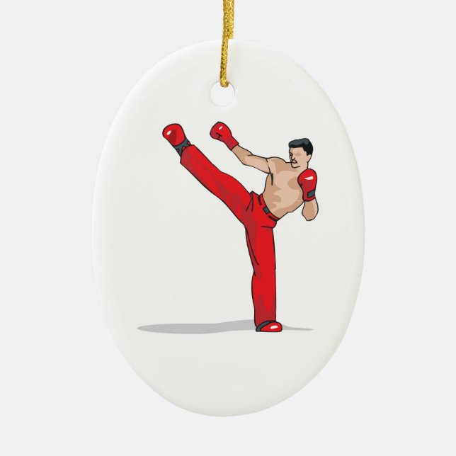 kicking kickboxer kickboxing graphic ceramic ornament (Front)