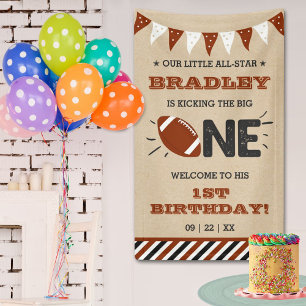 Kicking The Big One   Football 1st Birthday Banner