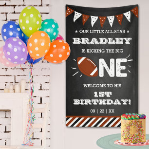 Kicking The Big One   Football 1st Birthday Banner