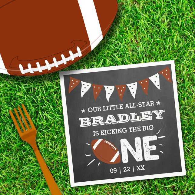 Kicking The Big One | Football 1st Birthday Napkin (Creator Uploaded)