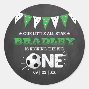 Kicking The Big One   Soccer 1st Birthday Classic Round Sticker