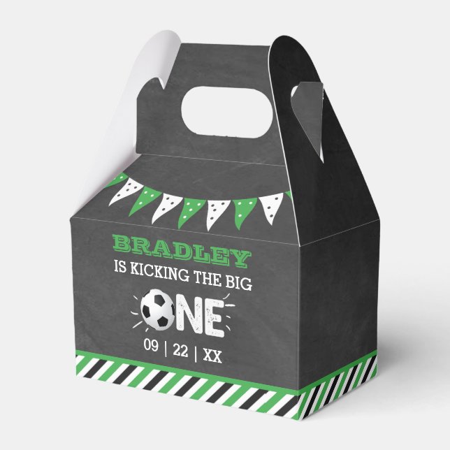 Kicking The Big One | Soccer 1st Birthday Favour Box (Front Side)