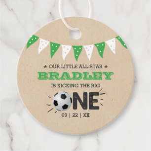 Kicking The Big One   Soccer 1st Birthday Favour Tags