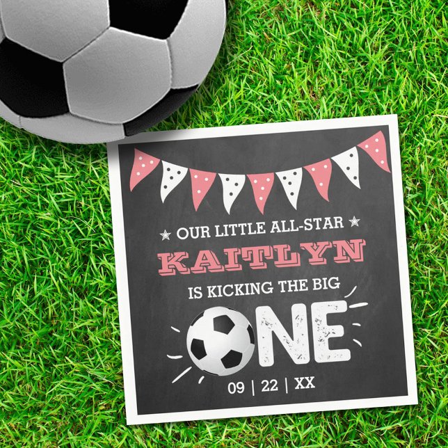 Kicking The Big One | Soccer 1st Birthday Napkin (Creator Uploaded)