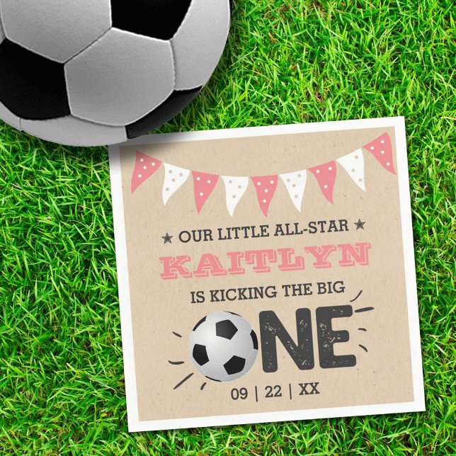 Kicking The Big One | Soccer 1st Birthday Napkin (Creator Uploaded)