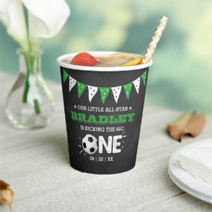 Kicking The Big One   Soccer 1st Birthday Paper Cups