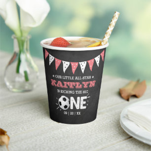 Kicking The Big One Soccer 1st Birthday Paper Cups
