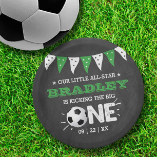 Kicking The Big One   Soccer 1st Birthday Paper Plate