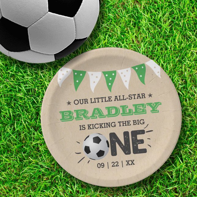 Kicking The Big One | Soccer 1st Birthday Paper Plate (Creator Uploaded)