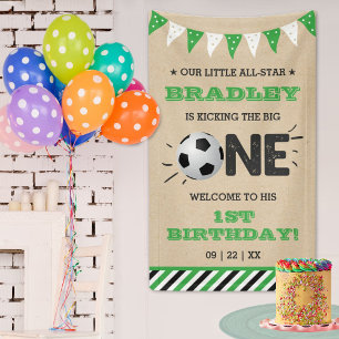 Kicking The Big One   Soccer 1st Birthday Welcome Banner