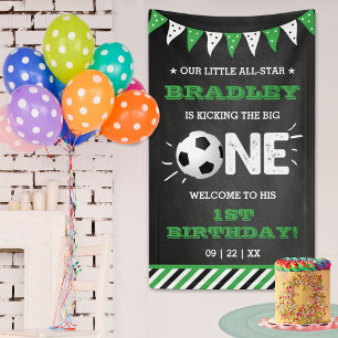 Kicking The Big One   Soccer 1st Birthday Welcome Banner
