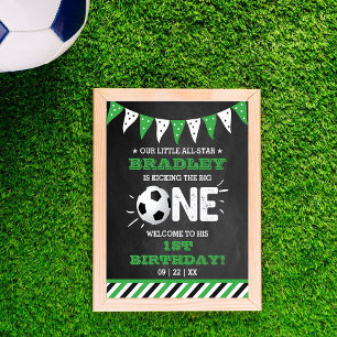 Kicking The Big One   Soccer 1st Birthday Welcome Poster