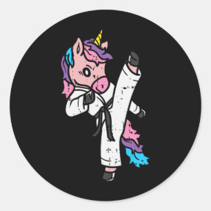 Kicking Unicorn Martial Art Cute Karate Taekwondo Classic Round Sticker
