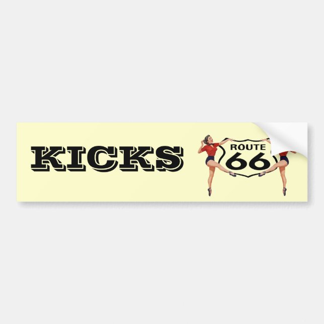 "KICKS" GALS ROUTE 66 SIGN Bumper Sticker ROADTRIP (Front)