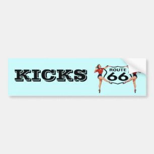 "KICKS" GALS ROUTE 66 SIGN Bumper Sticker ROADTRIP