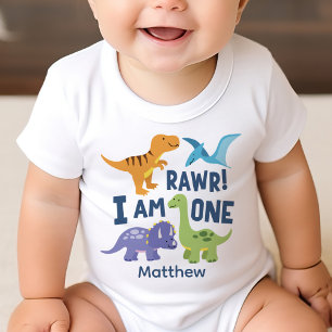 Kid 1st Birthday Dinosaurs Rawr Personalised Baby T-Shirt