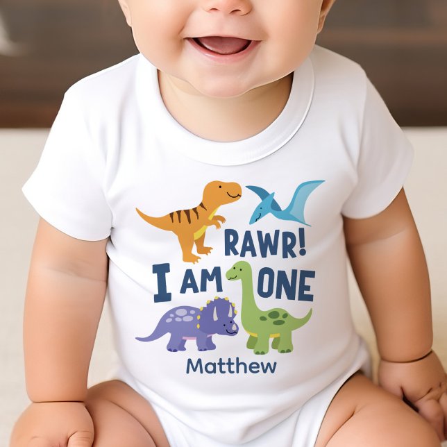 Kid 1st Birthday Dinosaurs Rawr Personalised Baby T-Shirt (Creator Uploaded)