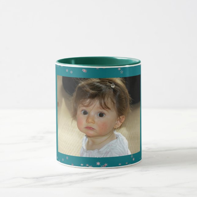Kid 1st Christmas Star Snowflake Custom Photo Blue Mug (Center)