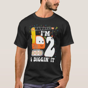 Kid 2nd Birthday Construction Excavator I'm 2 And T-Shirt