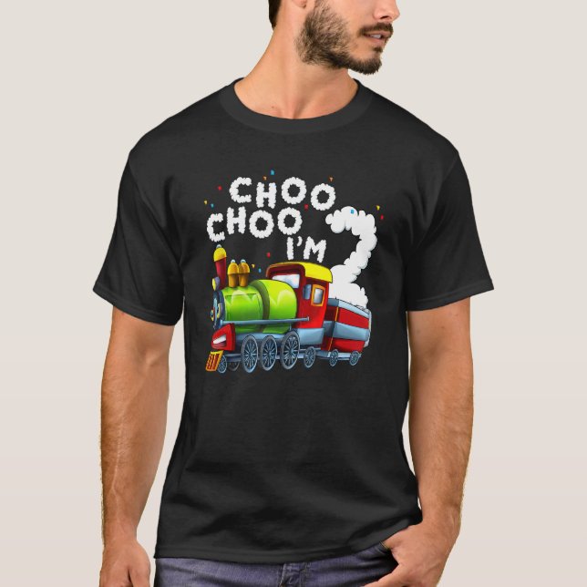 Kid 2nd Birthday Train Boy 2 Year Old Train Birthd T-Shirt (Front)