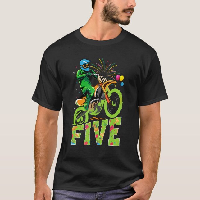 Kid 5th Birthday Party Dirt Bike Motocross Themed  T-Shirt (Front)