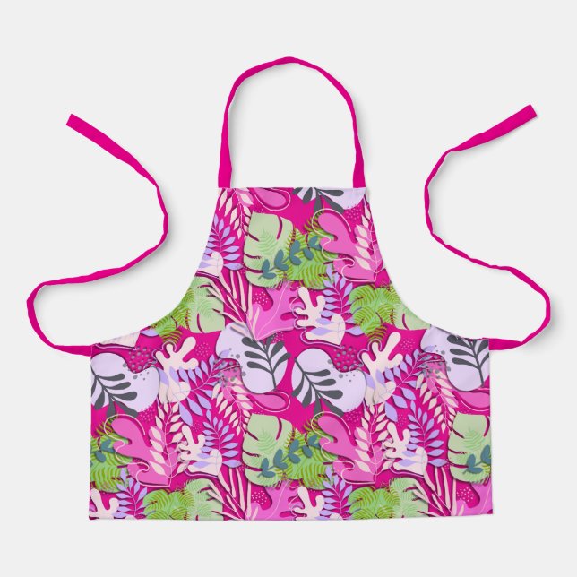 Kid Apron : Abstract Leaves (fuchsia) (Front)