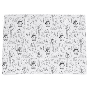 Kid Christmas Black & White Winter Teddy Bears Large Gift Bag