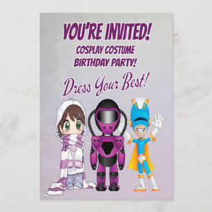 Kid Cosplay Theme Birthday Party with Characters Invitation