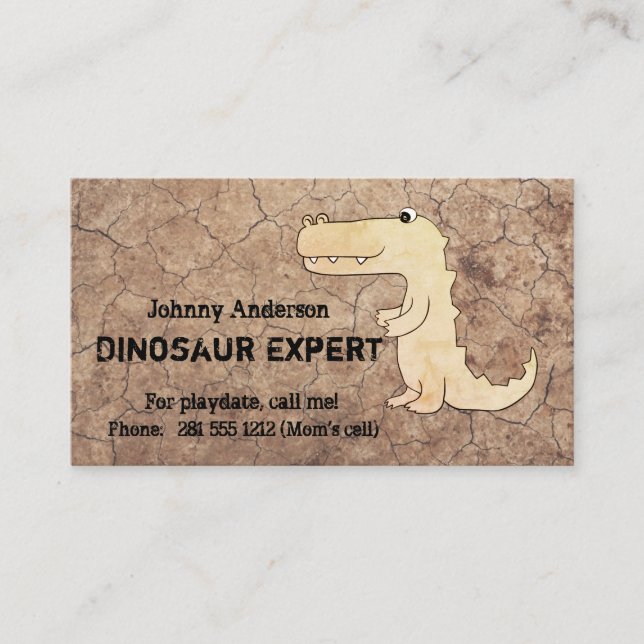 Kid Dinosaur Expert Business Card For Boy Playdate (Front)