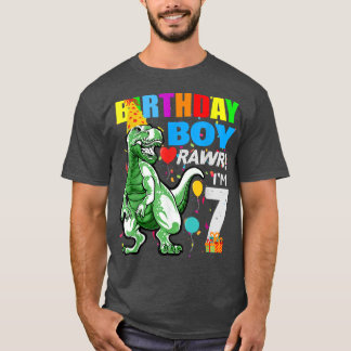 Kid Dinosaur Seventh 7th Birthday Seven 7 Year Old T-Shirt