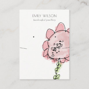 Kid Drawn Blush Pink Flower Earring Necklace Business Card