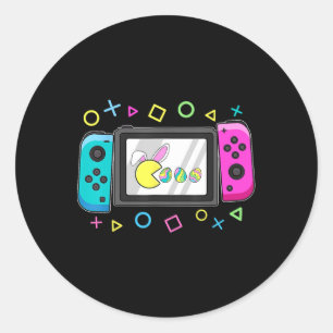 Kid Easter Video Game Eating Bunny Eggs Gamer Boys Classic Round Sticker