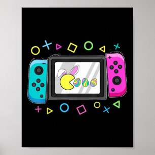 Kid Easter Video Game Eating Bunny Eggs Gamer Boys Poster