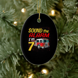 Kid Fire Truck 7th Birthday Party Gift Firefighter Ceramic Ornament