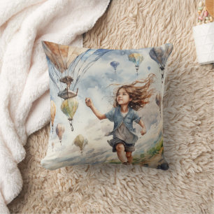 kid flying kites cushion