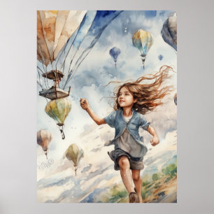 kid flying kites poster