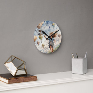 kid flying kites round clock