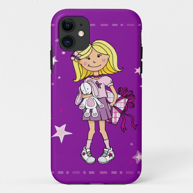 Kid girl cuddles pink purple iphone case (Back)