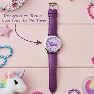 Kid Girls Purple Dachshund Learning Time Watch
