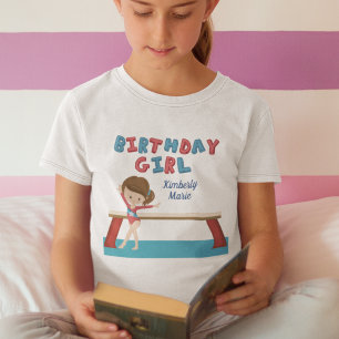 Kid Gymnastics Blue Monogram Gymnast Birthday Girl T-Shirt