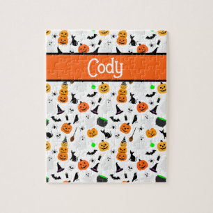 Kid Halloween Ghost Pumpkin Black Cat Personalise  Jigsaw Puzzle
