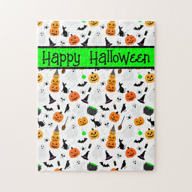 Kid Halloween Ghost Pumpkin Black Cat Personalise  Jigsaw Puzzle (Vertical)