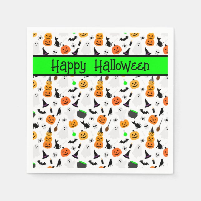 Kid Halloween Ghost Pumpkin Black Cat Personalise  Napkin (Front)