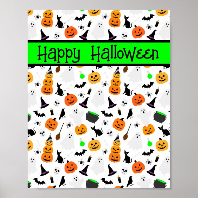 Kid Halloween Ghost Pumpkin Black Cat Personalise  Poster (Front)