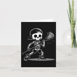 Kid Halloween Skeleton Playing Lacrosse Sport Play Card