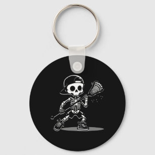 Kid Halloween Skeleton Playing Lacrosse Sport Play Key Ring
