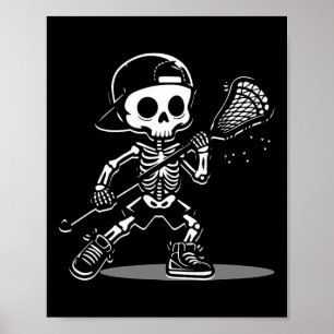 Kid Halloween Skeleton Playing Lacrosse Sport Play Poster