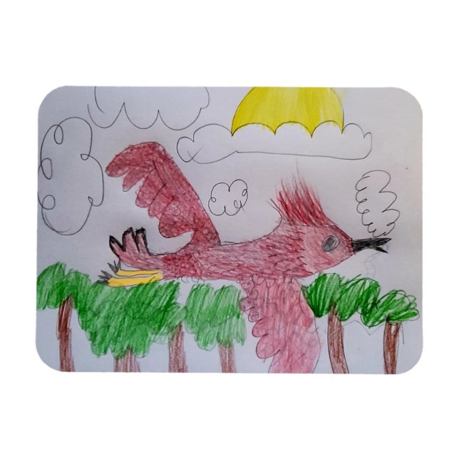 Kid hand drawn Red Cardinal Magnet (Horizontal)